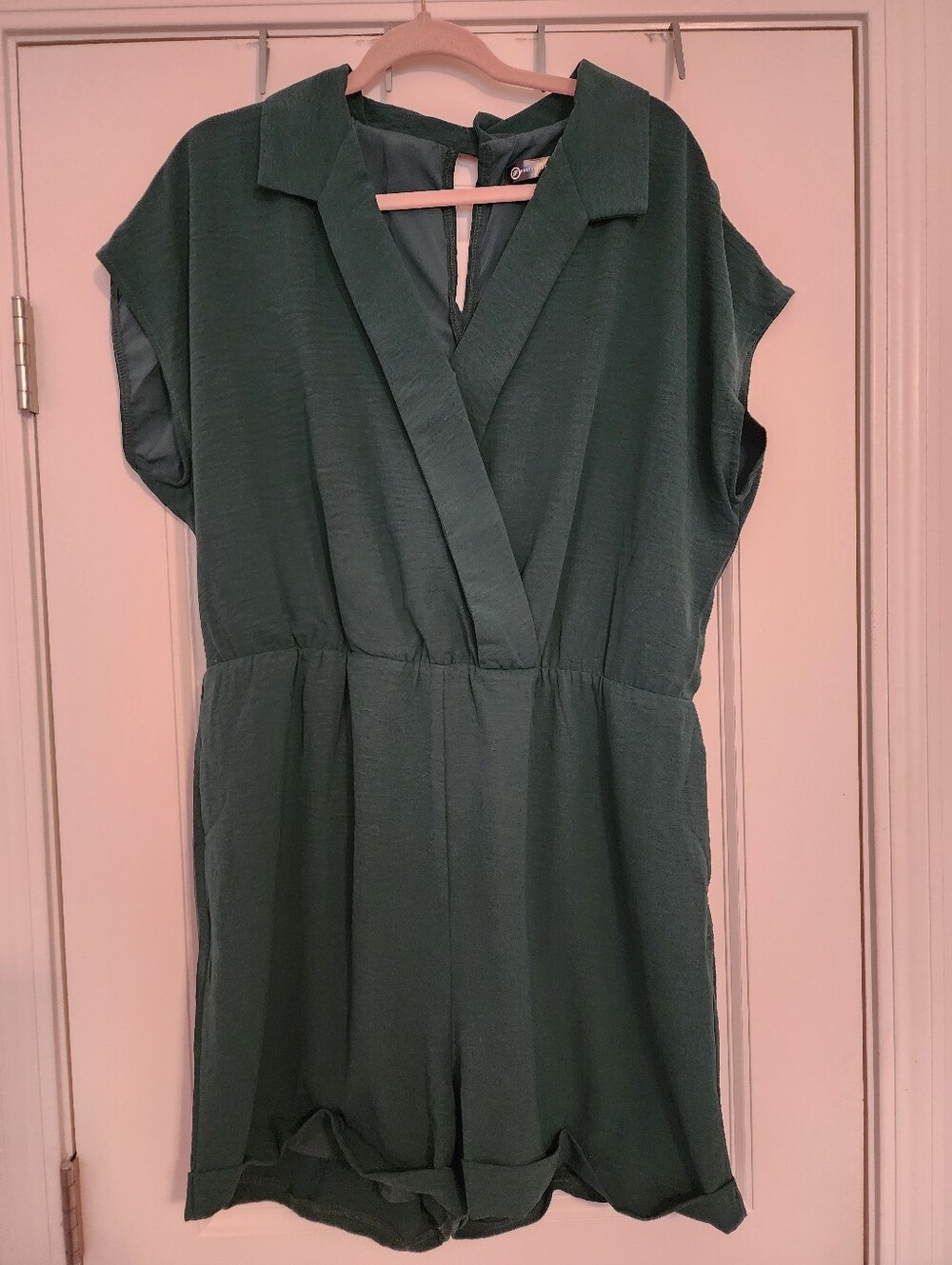 PrettyGarden Forest Green Collared Keyhole Back Wrap Front Romper XXL
